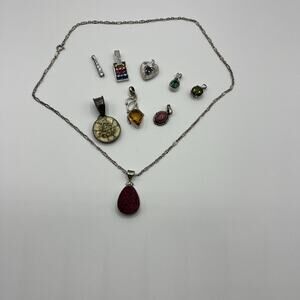 Lot of 9 925 Sterling Silver Pendants Vintage Modern Various Stones 1 Necklace